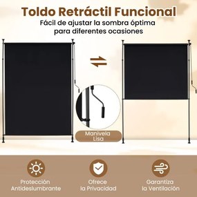 Toldo retrátil vertical 250 x 220-310 cm enrolável para exterior com altura ajustável com manivela para varanda ou piscina Preto