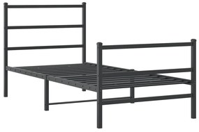 Estrutura de cama com cabeceira e pés 90x190 cm metal preto