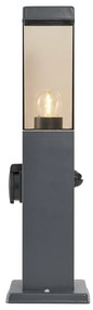 Candeeiro de exterior cinza escuro com vidro fumado 45cm IP44 com tomada e sensor de movimento - Malios Moderno