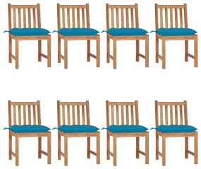 vidaXL Cadeiras de jardim 8 pcs c/ almofadões madeira de teca maciça