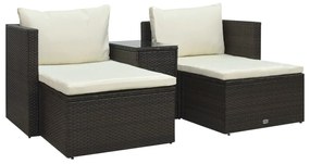 vidaXL 5 pcs conjunto lounge jardim c/ almofadões vime PE castanho