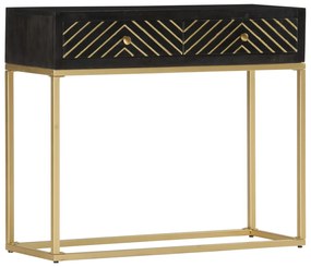 Mesa consola 90x30x75 cm mangueira maciça preto e dourado