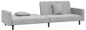 Sofá-cama 2 lugares com duas almofadas veludo cinzento-claro