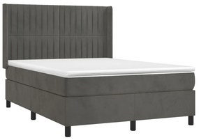 Cama box spring c/ colchão/LED 140x190cm veludo cinzento-escuro