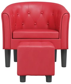 Poltrona com apoio de pés couro artificial vermelho