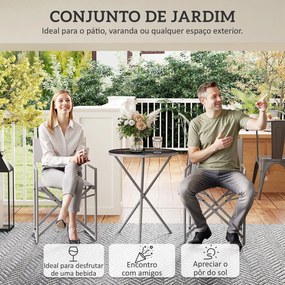 Conjunto de Móveis de Jardim de 3 Peças com 2 Cadeiras Dobráveis Mesa com Bancada em Vidro Temperado Cinza Escuro