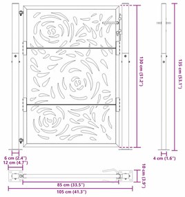 Portão de jardim 105x130 cm preto design de chama de aço
