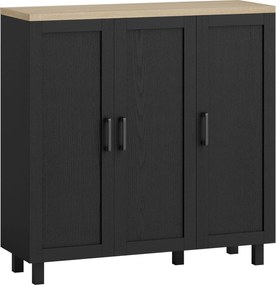 Aparador para Sala de Estar Móvel Buffet com 3 Portas e Prateleiras Ajustáveis 90x30x90 cm Preto e Madeira