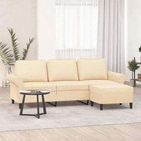 Sofá de 3 lugares com apoio de pés 180 cm tecido cor creme