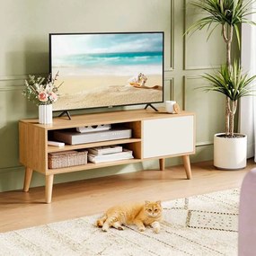 Armário para televisão com 120 x 40 x 49 cm em cor carvalho natural e branco creme