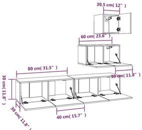 Conjunto móveis de TV 4 pcs madeira processada sonoma cinza