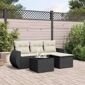 vidaXL 5 pcs conjunto sofás de jardim com almofadões vime PE preto