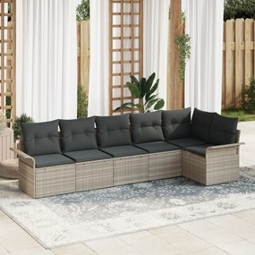 Conjunto de Sofá de Jardim de 6 Peças com Almofadas Cinzento Claro Vim