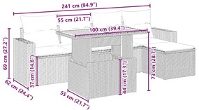 6 pcs conjunto de sofás p/ jardim com almofadões vime PE bege