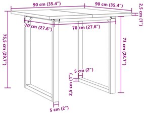 Mesa de jantar estrutura em O 90x90x75,5 cm pinho/aço