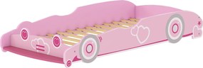 Cama Infantil 70x140 cm em Forma de Carro (COLCHÃO NÃO INCLUIDO) com Barreira de Proteção e Estrado para Crianças de 3-5 Anos Rosa