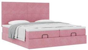 Estrutura de cama otomana com colchões 180x200 cm veludo rosa