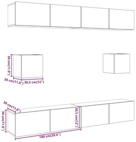 Conjunto de armário TV de parede 6 pcs madeira madeira velha