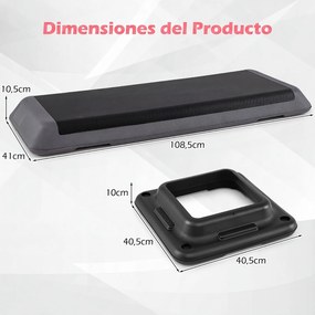 Plataforma Step para Exercícios Aeróbicos, 108,5 x 41 x 11 cm, Altura Ajustável, Cinzento