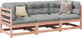 vidaXL 3 pcs conj. sofás jardim c/ almofadões madeira abeto-de-douglas