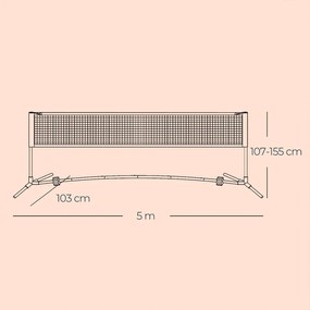 Rede de badminton de 500 cm, ajustável em altura, rede de voleibol azul
