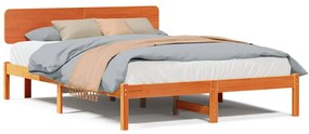 Estrado de Cama com Cabeceira Castanho 140x200 cm em Madeira de Pinho