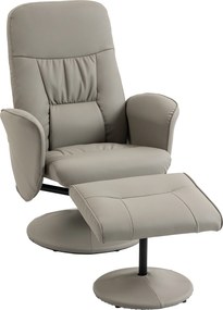 Poltrona Relax Reclinável com Otomana Encosto Alto Giratória 360° Apoios de Braços 76x81x101 cm Bege Cinzento