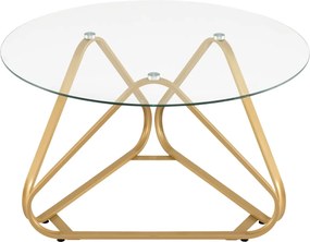 Mesa de centro redonda 80 x 80 x 45,5 cm em vidro temperado com Estrutura triangular, dourada