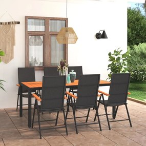 vidaXL 7 pcs conjunto de jantar para jardim preto e castanho