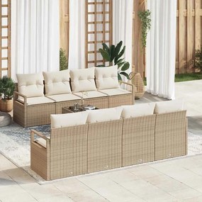 Conjunto de Sofá de Jardim vidaXL 9 Peças com Almofadas Bege Rattan Sintético