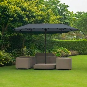 Guarda-sol de 392 cm com dupla face, grande, tamanho duplo, com manivela e 12 varas resistentes para jardim Cinzento