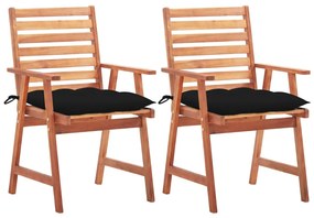 Cadeiras de jantar p/ jardim 2 pcs c/ almofadões acácia maciça