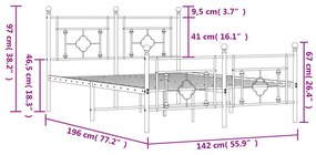 Estrutura de cama com cabeceira e pés 135x190 cm metal branco