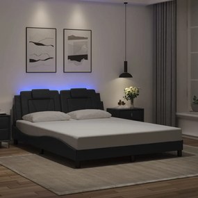Estrutura de cama c/ luzes LED 160x200cm couro artificial preto