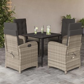 5 pcs conjunto de jantar p/ jardim c/ almofadões cinzento claro