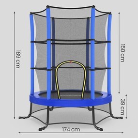 Trampolim infantil, trampolim de jardim de 174 cm com rede de segurança, Azul