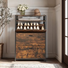 Sapateira Armário para sapatos com 3 portas 80 x 30 x 130 cm castanho vintage-preto
