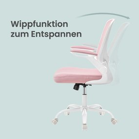 Cadeira de escritório ergonómica, cadeira giratória com função de balanço, cadeira em malha rosa