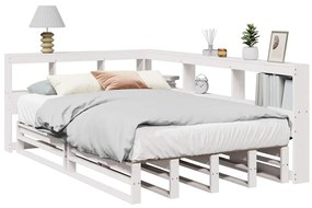 vidaXL Cama com estante sem colchão 120x190 cm pinho maciço branco