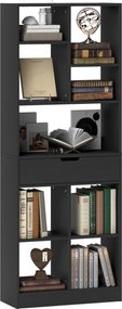 Estante de Madeira Estante para Livros com 1 Gaveta e 9 Compartimentos de Armazenamento 60x26x158 cm Preto