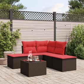 vidaXL 6 pcs conjunto de sofás jardim c/ almofadões vime PE castanho