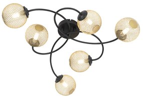 Candeeiro de tecto moderno preto 6 luzes douradas - ATHENS Wire Rústico