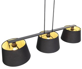 Candeeiro de suspensão com tons de algodão preto com 32 cm ouro - Combi 3 Deluxe Moderno