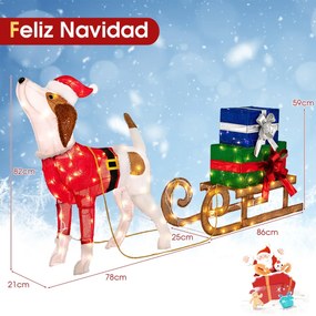 Decoração de Natal iluminadas Cão de trenó e caixa de presente de Natal Combo com 170 luzes LED Multicolorido