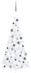 vidaXL Meia árvore Natal artificial pré-iluminada c/ bolas branco