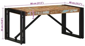 Mesa de centro multicor 80x40x35 cm madeira maciça recuperada