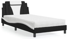 Cama com colchão 100x200 cm couro artificial preto e branco