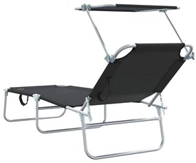 Espreguiçadeiras Dobráveis 2 pcs com Teto Preto Tecido Oxford 600D