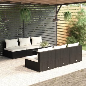 vidaXL 7 pcs conjunto lounge de jardim c/ almofadões vime PE preto