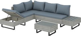 Conjunto de Jardim em Vime PE de 3 Peças com Encosto Ajustável Sofá de 3 Lugares Sofá de 2 Lugares e Mesa Cinzento